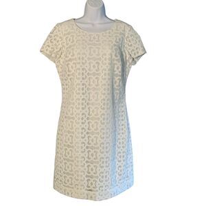 Vintage Doncaster Women's Ivory Lace Dress Sz 6 Sheath Short Sleeve Knee Length